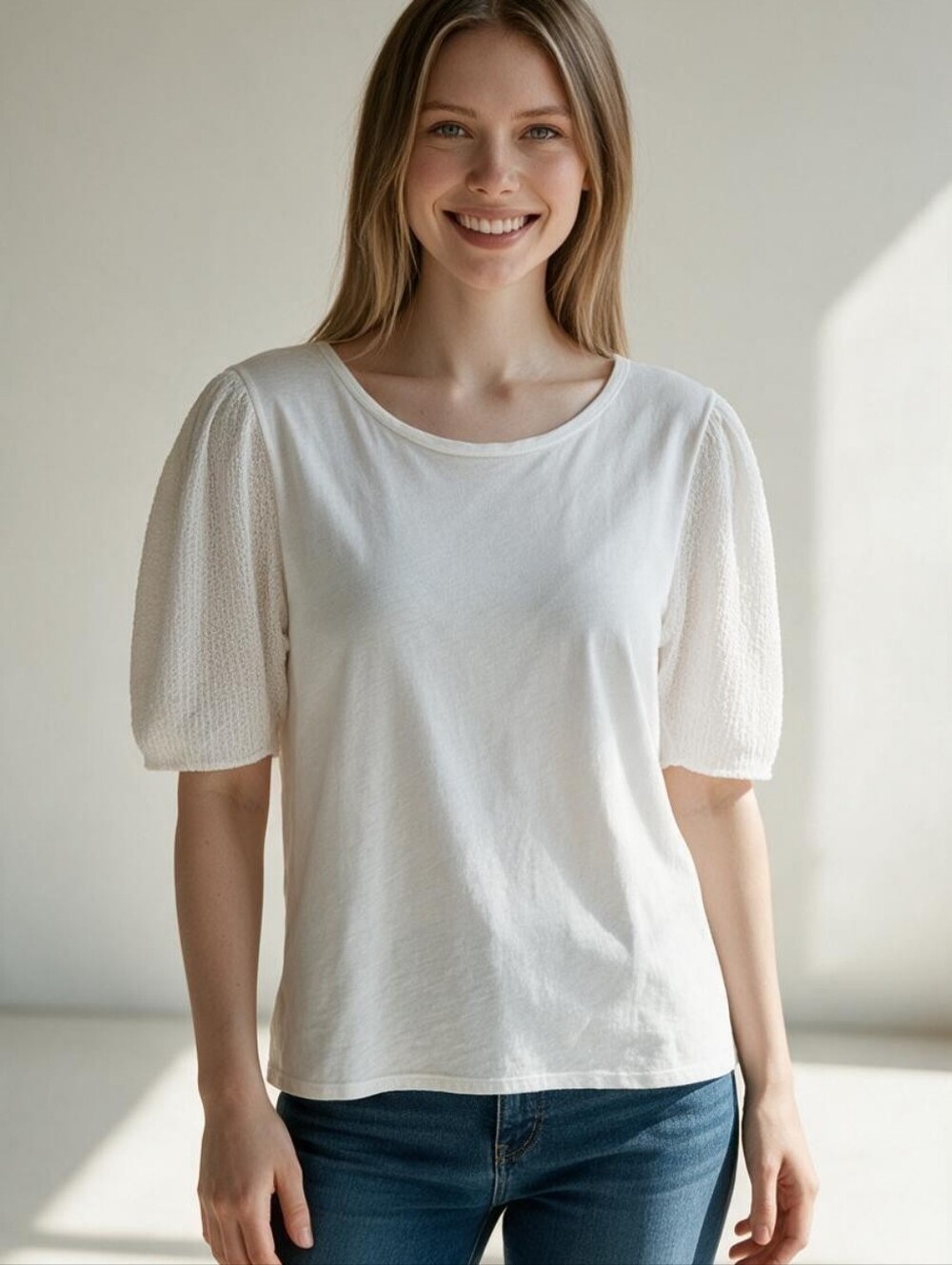 C Est. 1946 Textured Sleeve Tunic in White- XL